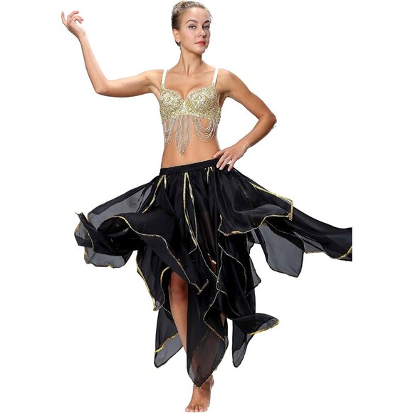 Women's Chiffon 10 Panel black Skirt Costume Elegant Flowy Dance or Party Skirt - Picture 5 of 8